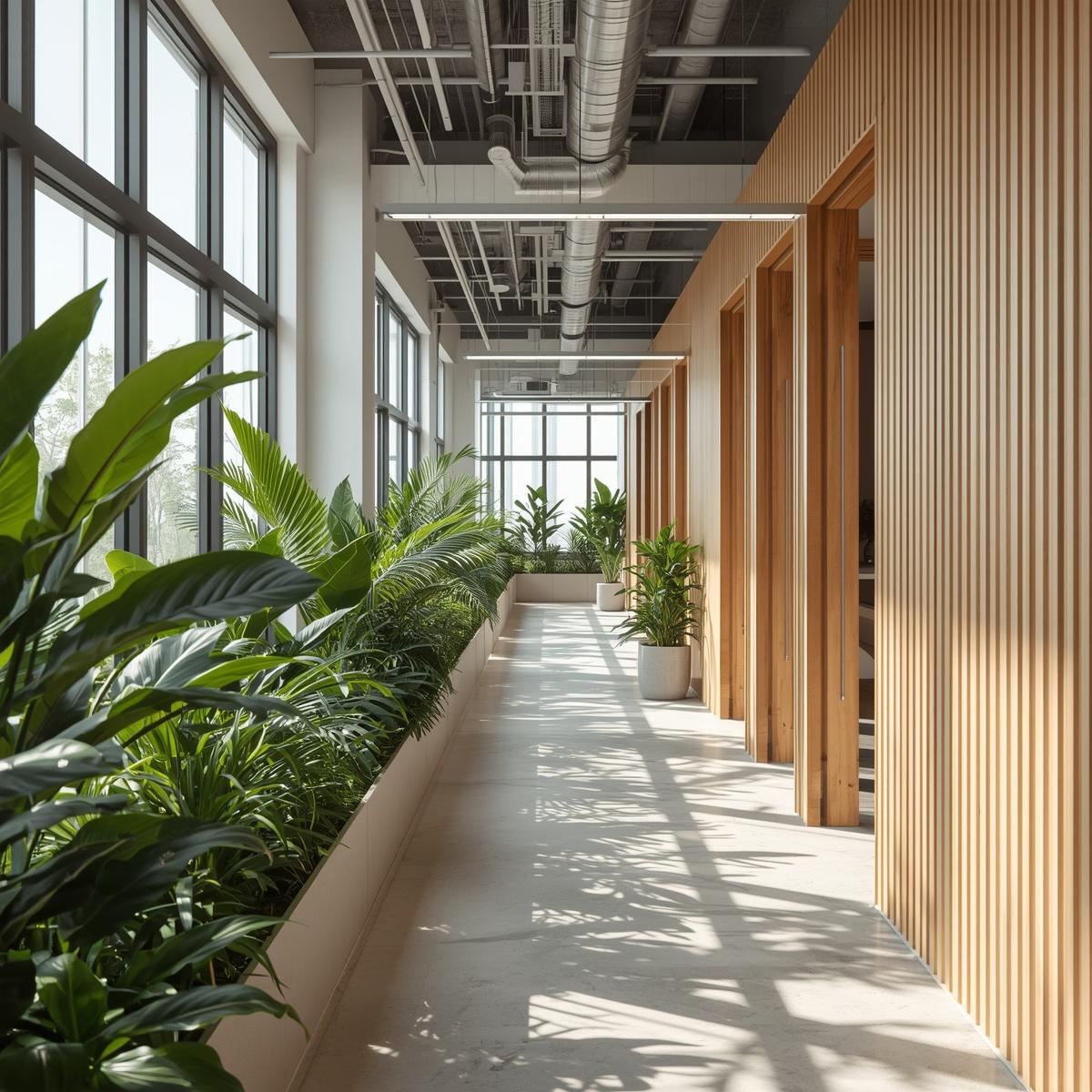 Levande växtvägg i modernt kontor